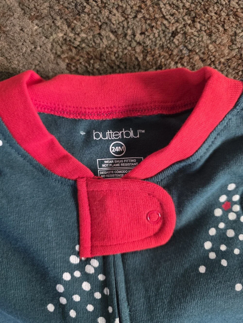 Butter Teal Footed One-Piece with Red Trim